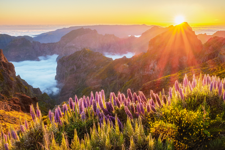 Zonnige zuidkust en bewolkte bergen op Madeira in mei