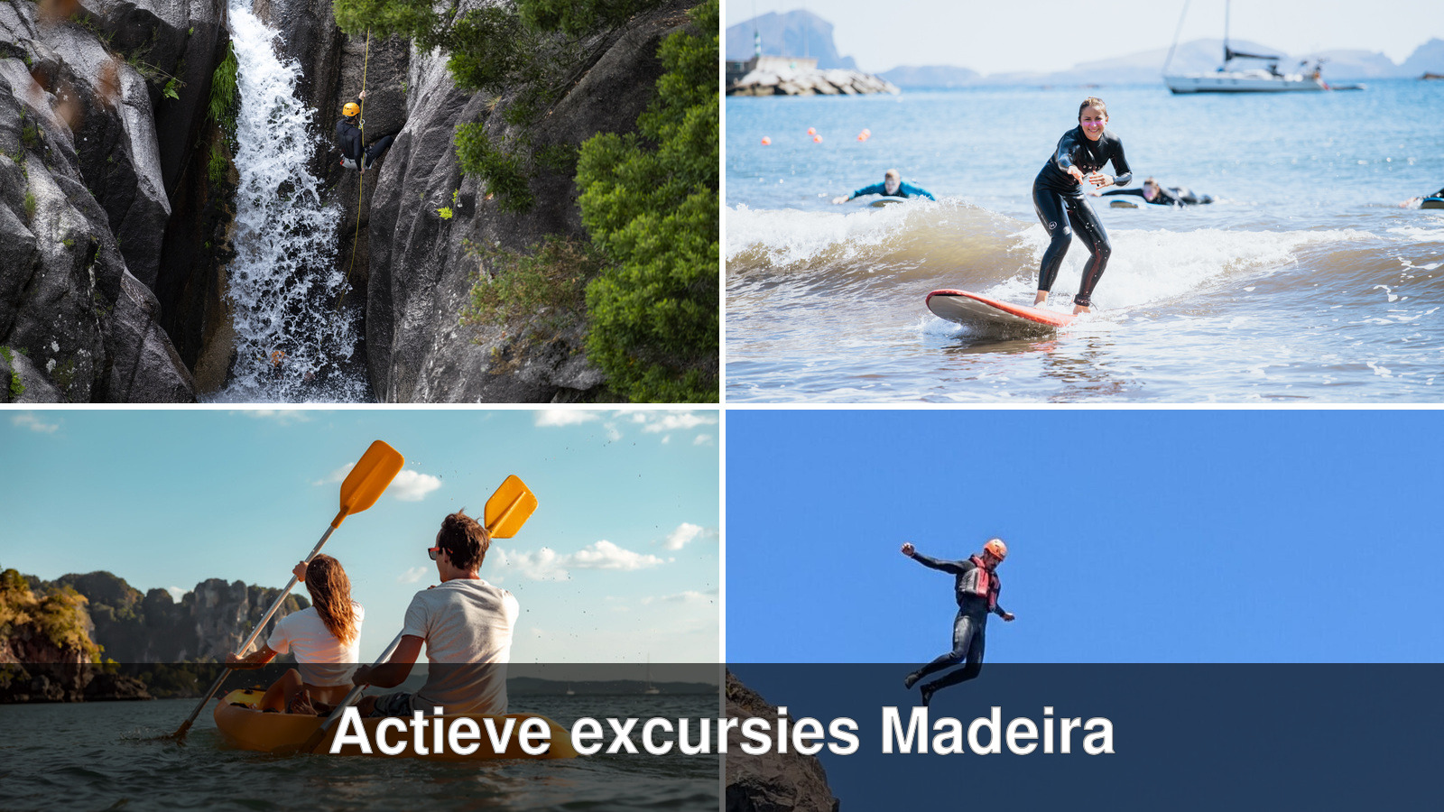 Collage van vier actieve excursies op Madeira
