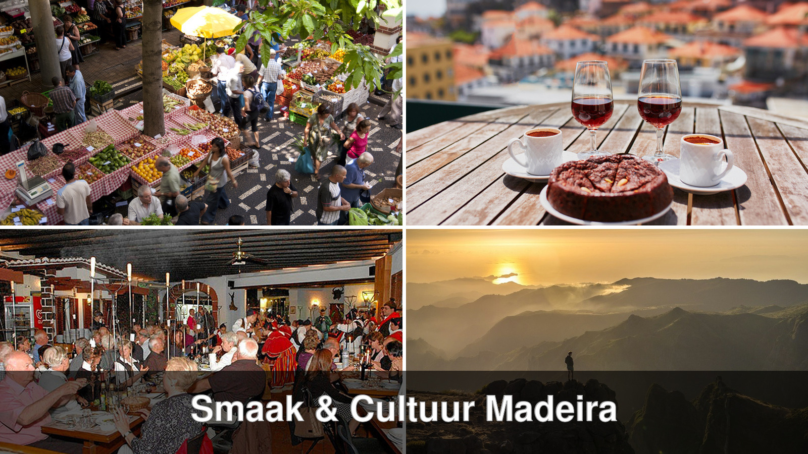 Collage van vier culinaire en culturele excursies op Madeira
